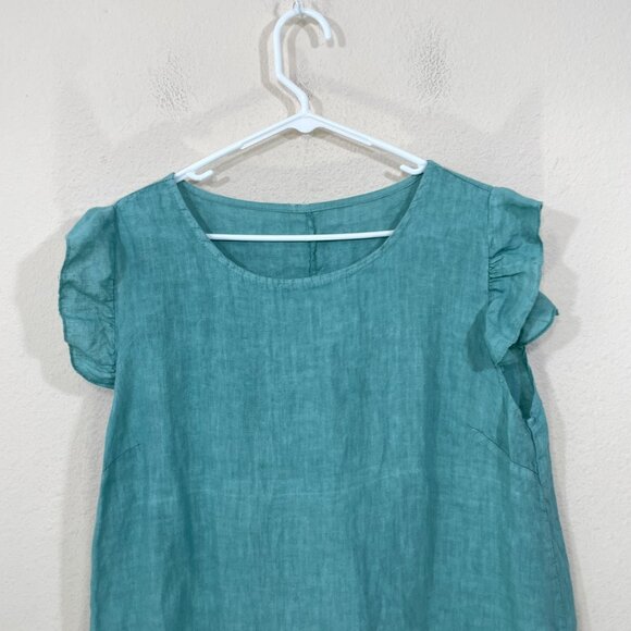 Mika Firenze 100% Linen Dress Size M? Beach Lagenlook Ruffle Midi Italy - Picture 3 of 6